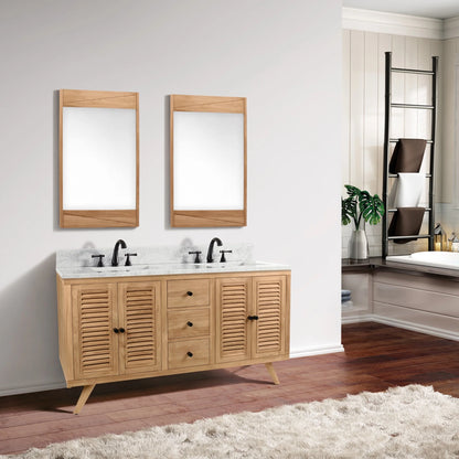 Harper 60" Freestanding Bathroom Vanity with Carrara White Natural Marble Top and Vitreous China Undermount Sinks