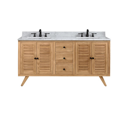 Harper 60" Freestanding Bathroom Vanity with Carrara White Natural Marble Top and Vitreous China Undermount Sinks