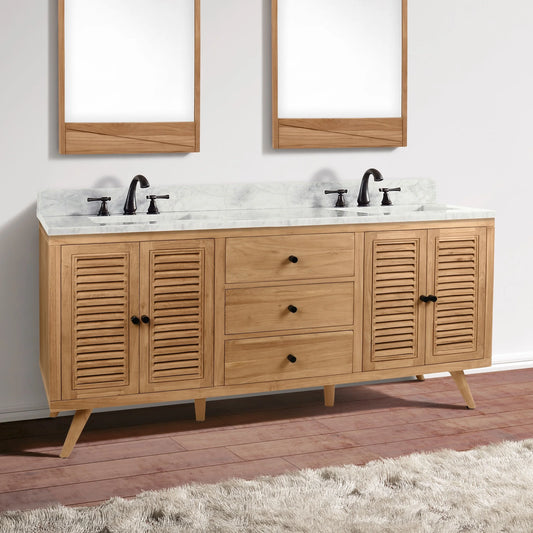 Harper 72" Freestanding Bathroom Vanity with Carrara White Natural Marble Top and Vitreous China Undermount Sinks