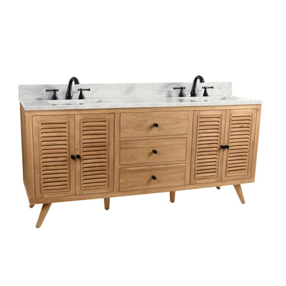 Harper 72" Freestanding Bathroom Vanity with Carrara White Natural Marble Top and Vitreous China Undermount Sinks