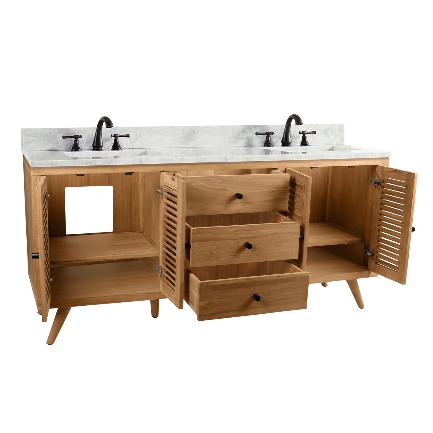 Harper 72" Freestanding Bathroom Vanity with Carrara White Natural Marble Top and Vitreous China Undermount Sinks