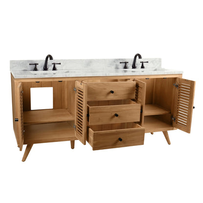 Harper 72" Freestanding Bathroom Vanity with Carrara White Natural Marble Top and Vitreous China Undermount Sinks