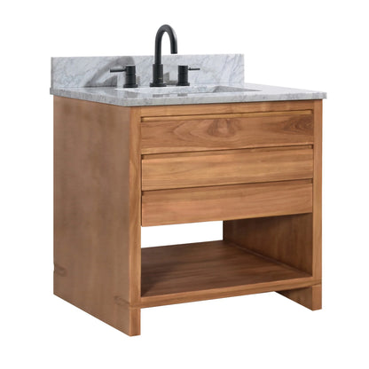 Kai 30" Freestanding Bathroom Vanity with Carrara White Natural Marble Top and Vitreous China Undermount Sink
