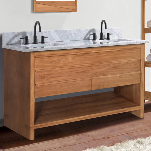 Kai 48" Freestanding Bathroom Vanity with Carrara White Natural Marble Top and Vitreous China Undermount Sinks