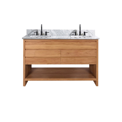 Kai 48" Freestanding Bathroom Vanity with Carrara White Natural Marble Top and Vitreous China Undermount Sinks
