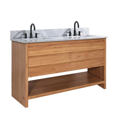 Kai 48" Freestanding Bathroom Vanity with Carrara White Natural Marble Top and Vitreous China Undermount Sinks