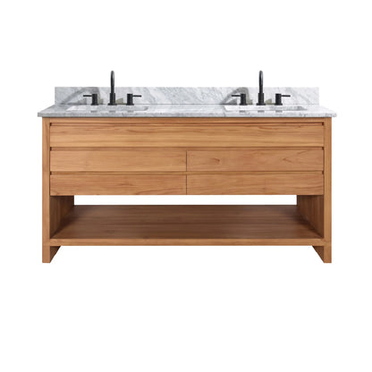Kai 60" Freestanding Bathroom Vanity with Carrara White Natural Marble Top and Vitreous China Undermount Sinks