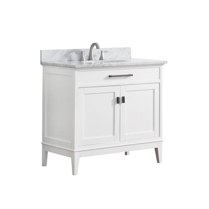 Madison 36" Freestanding Bathroom Vanity with Carrara White Natural Marble Top and Vitreous China Undermount Sink