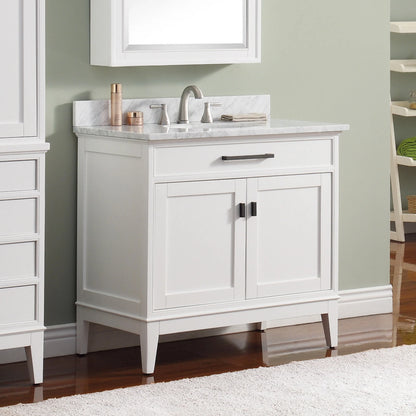 Madison 36" Freestanding Bathroom Vanity with Carrara White Natural Marble Top and Vitreous China Undermount Sink