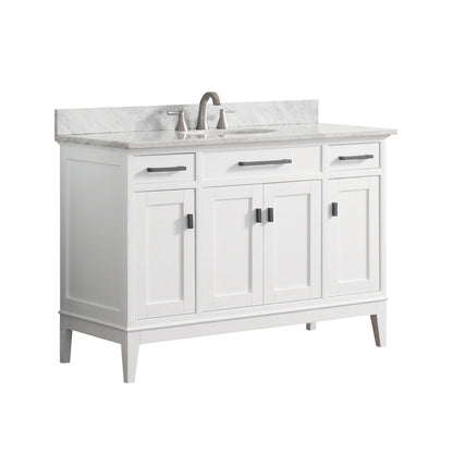 Madison 48" Freestanding Bathroom Vanity with Carrara White Natural Marble Top and Vitreous China Undermount Sink