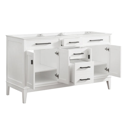 Madison 60" Freestanding Bathroom Vanity with Carrara White Natural Marble Top and Vitreous China Undermount Sinks
