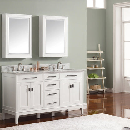 Madison 60" Freestanding Bathroom Vanity with Carrara White Natural Marble Top and Vitreous China Undermount Sinks
