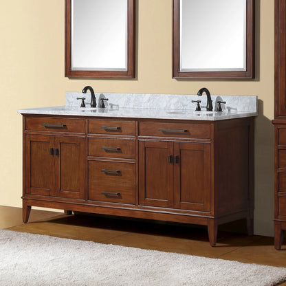 Madison 72" Freestanding Bathroom Vanity with Carrara White Natural Marble Top and Vitreous China Undermount Sinks