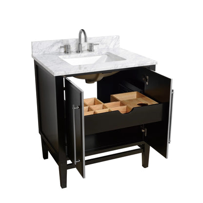 Mason 30" Freestanding Bathroom Vanity with Carrara White Natural Marble Top and Vitreous China Undermount Sink