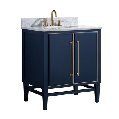 Mason 30" Freestanding Bathroom Vanity with Carrara White Natural Marble Top and Vitreous China Undermount Sink