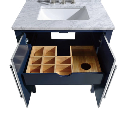 Mason 30" Freestanding Bathroom Vanity with Carrara White Natural Marble Top and Vitreous China Undermount Sink