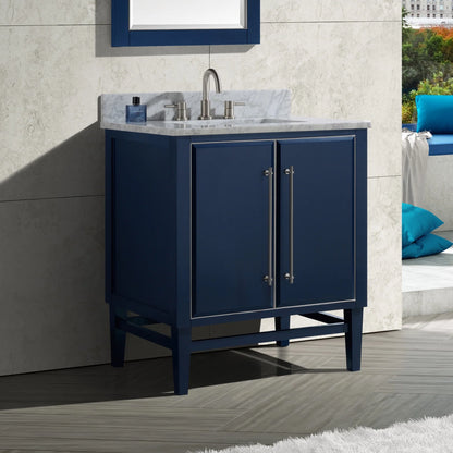 Mason 30" Freestanding Bathroom Vanity with Carrara White Natural Marble Top and Vitreous China Undermount Sink
