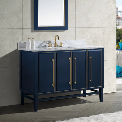 Mason 48" Freestanding Bathroom Vanity with Carrara White Natural Marble Top and Vitreous China Undermount Sink
