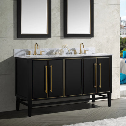Mason 60" Freestanding Bathroom Vanity with Carrara White Natural Marble Top and Vitreous China Undermount Sinks