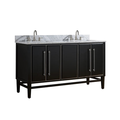Mason 60" Freestanding Bathroom Vanity with Carrara White Natural Marble Top and Vitreous China Undermount Sinks