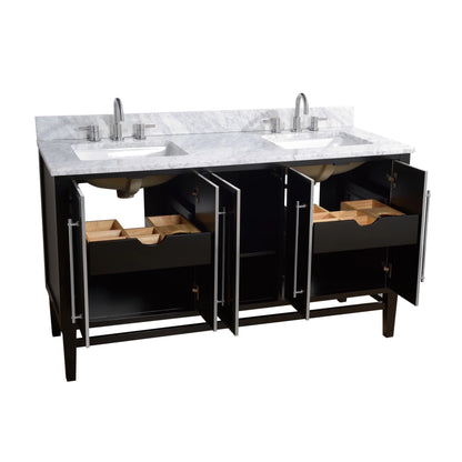 Mason 60" Freestanding Bathroom Vanity with Carrara White Natural Marble Top and Vitreous China Undermount Sinks