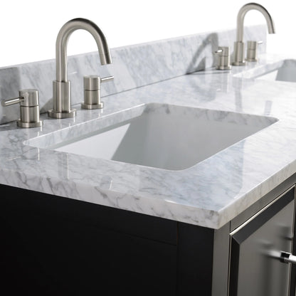 Mason 60" Freestanding Bathroom Vanity with Carrara White Natural Marble Top and Vitreous China Undermount Sinks