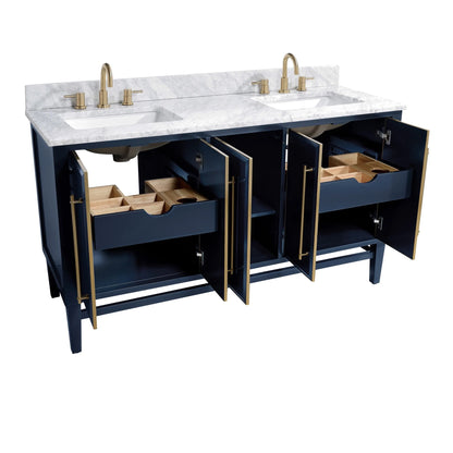 Mason 60" Freestanding Bathroom Vanity with Carrara White Natural Marble Top and Vitreous China Undermount Sinks
