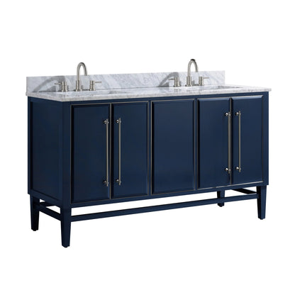 Mason 60" Freestanding Bathroom Vanity with Carrara White Natural Marble Top and Vitreous China Undermount Sinks