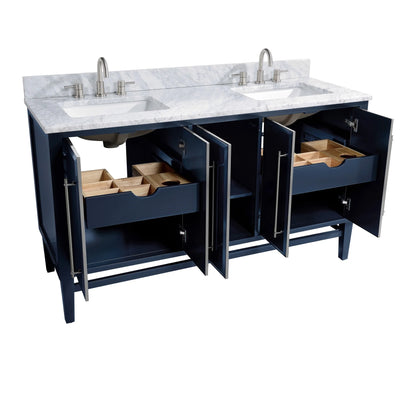 Mason 60" Freestanding Bathroom Vanity with Carrara White Natural Marble Top and Vitreous China Undermount Sinks