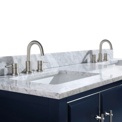 Mason 60" Freestanding Bathroom Vanity with Carrara White Natural Marble Top and Vitreous China Undermount Sinks