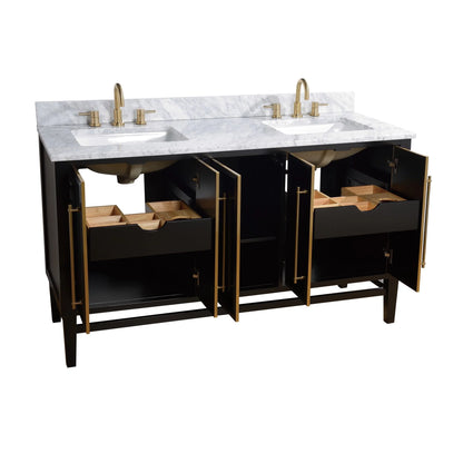 Mason 60" Freestanding Bathroom Vanity with Carrara White Natural Marble Top and Vitreous China Undermount Sinks