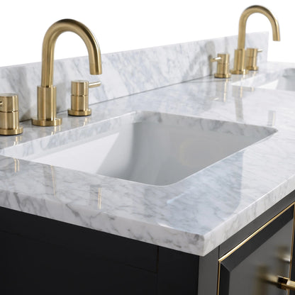 Mason 60" Freestanding Bathroom Vanity with Carrara White Natural Marble Top and Vitreous China Undermount Sinks
