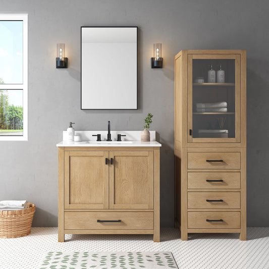 Modero 24 inch freestanding linen cabinet in solid wood