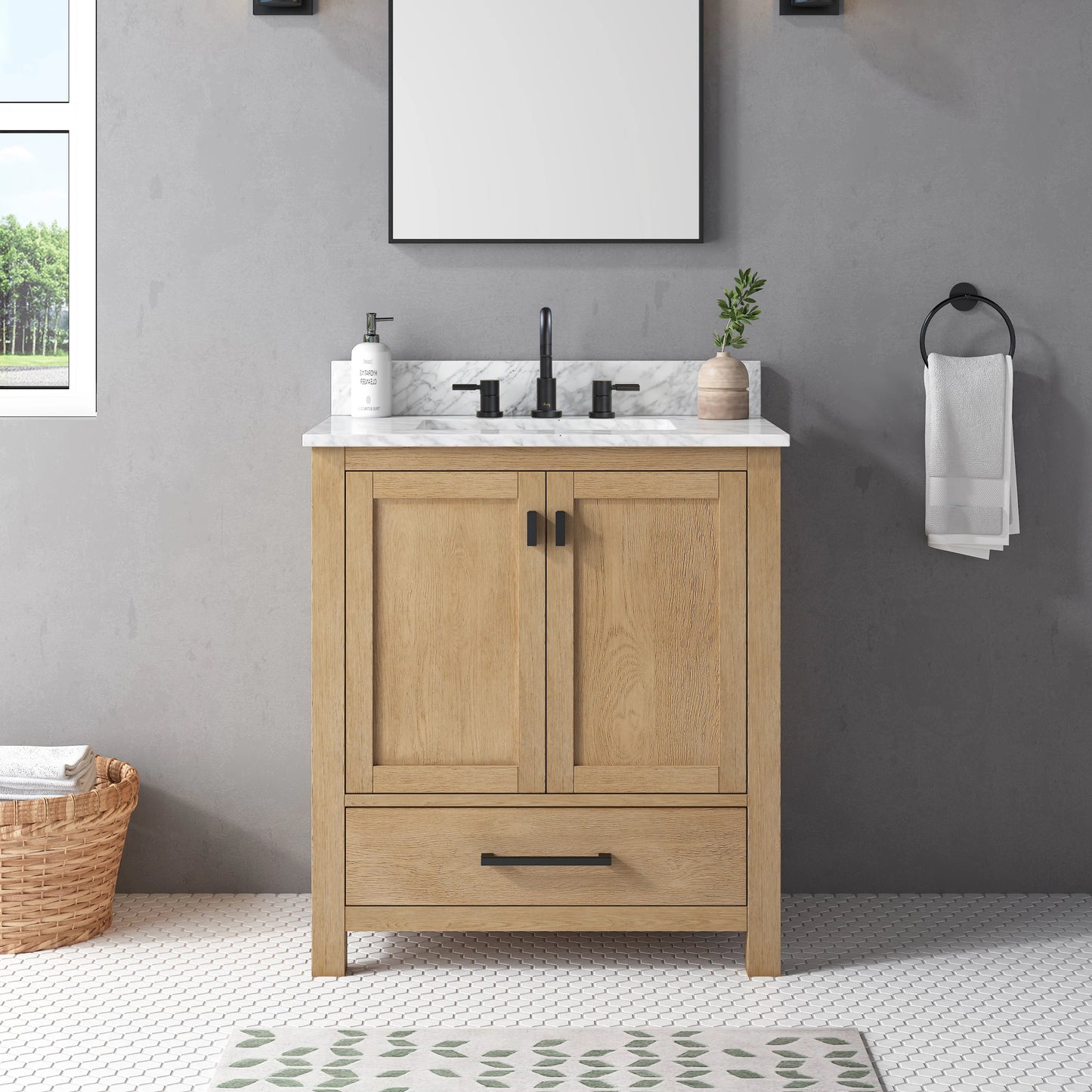 Modero 30" Freestanding Bathroom Vanity with Stone Top and Vitreous China Undermount Sink