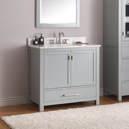 Modero 36 inch freestanding bathroom vanity, stone top, vitreous china undermount basin, solid wood cabinet