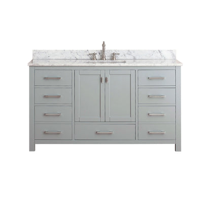 Modero 60 inch freestanding bathroom vanity, stone top, vitreous china undermount basin, solid wood cabinet