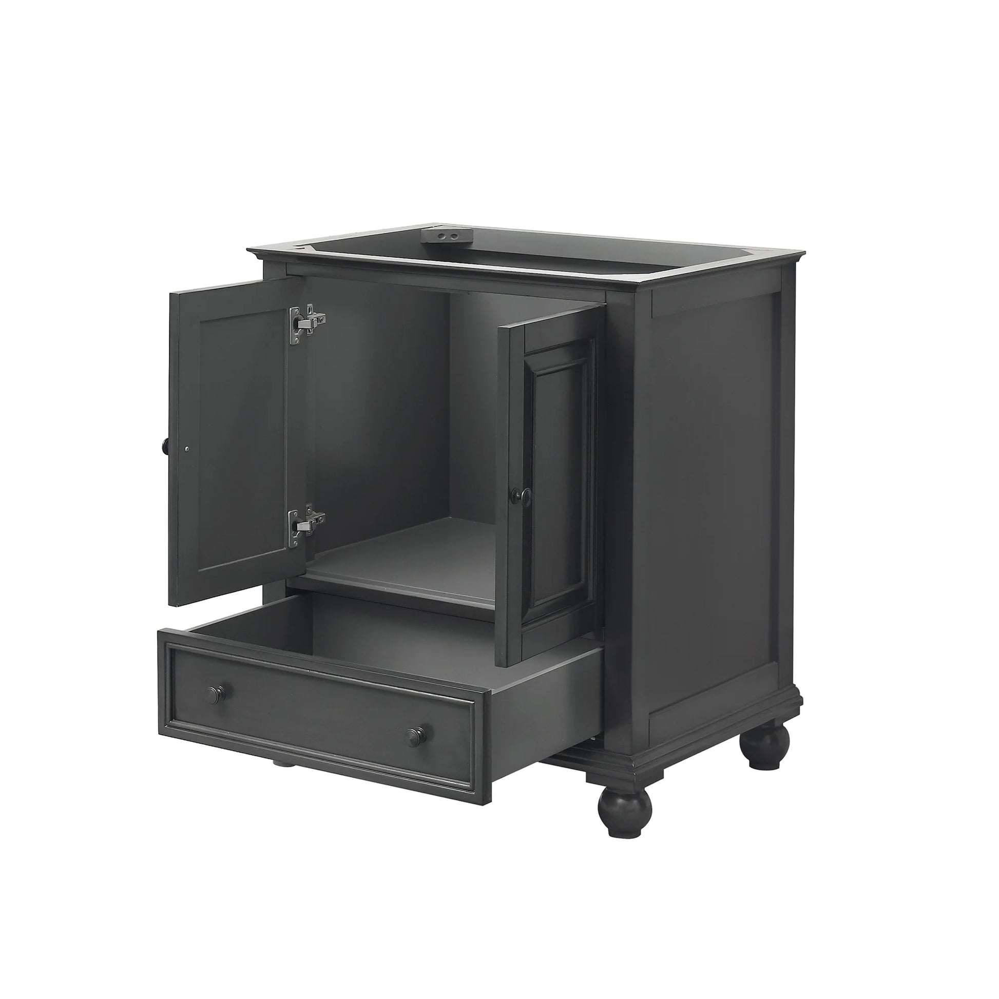 luxury bathroom vanity with 1 drawer + 2 doors, black bronze hardware & freestanding design. KBH Home Improvement