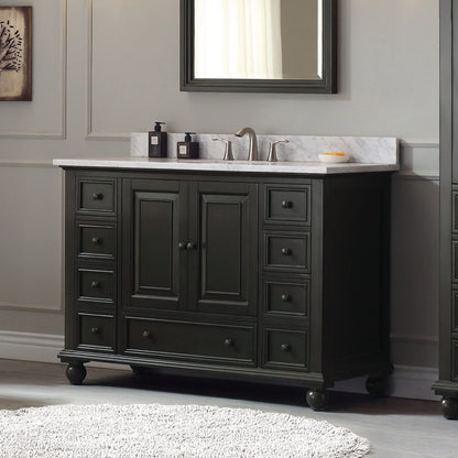 Thompson 48" Modern Bathroom Vanity Carrara marble top & undermount sink Features 9 storage spaces | KBH Home