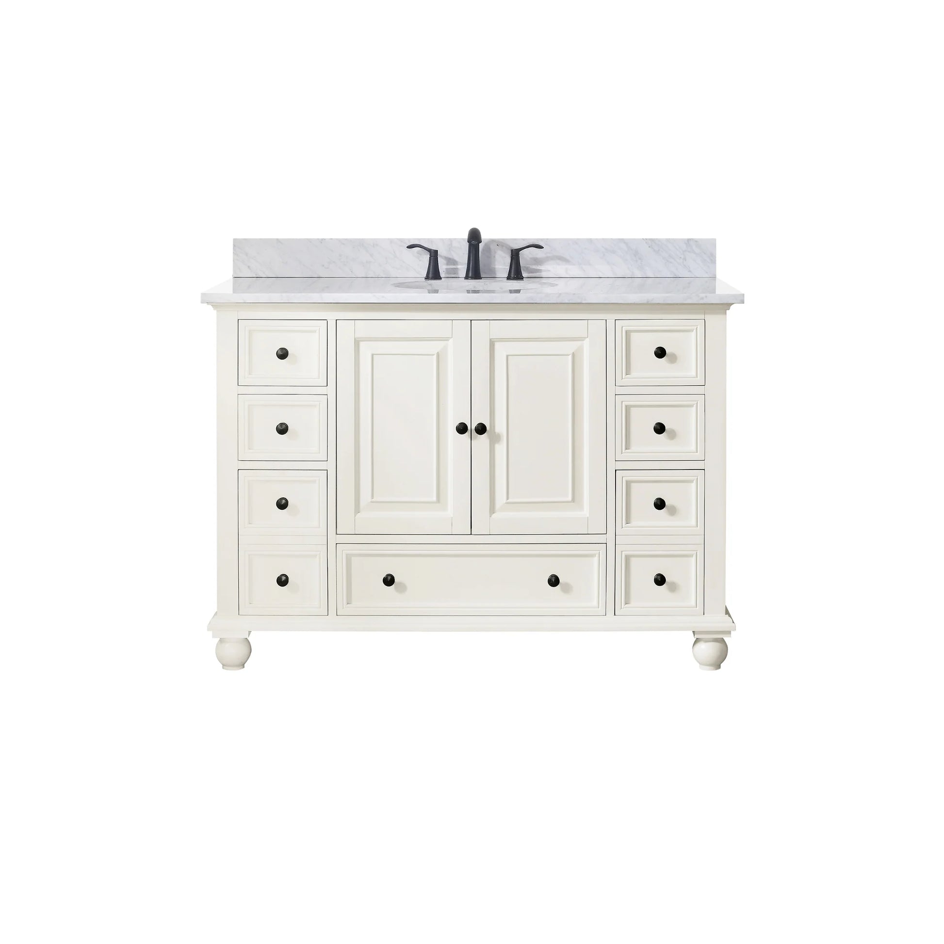 Thompson 48" Modern Bathroom Vanity Carrara marble top & undermount sink Features 9 storage spaces | KBH Home