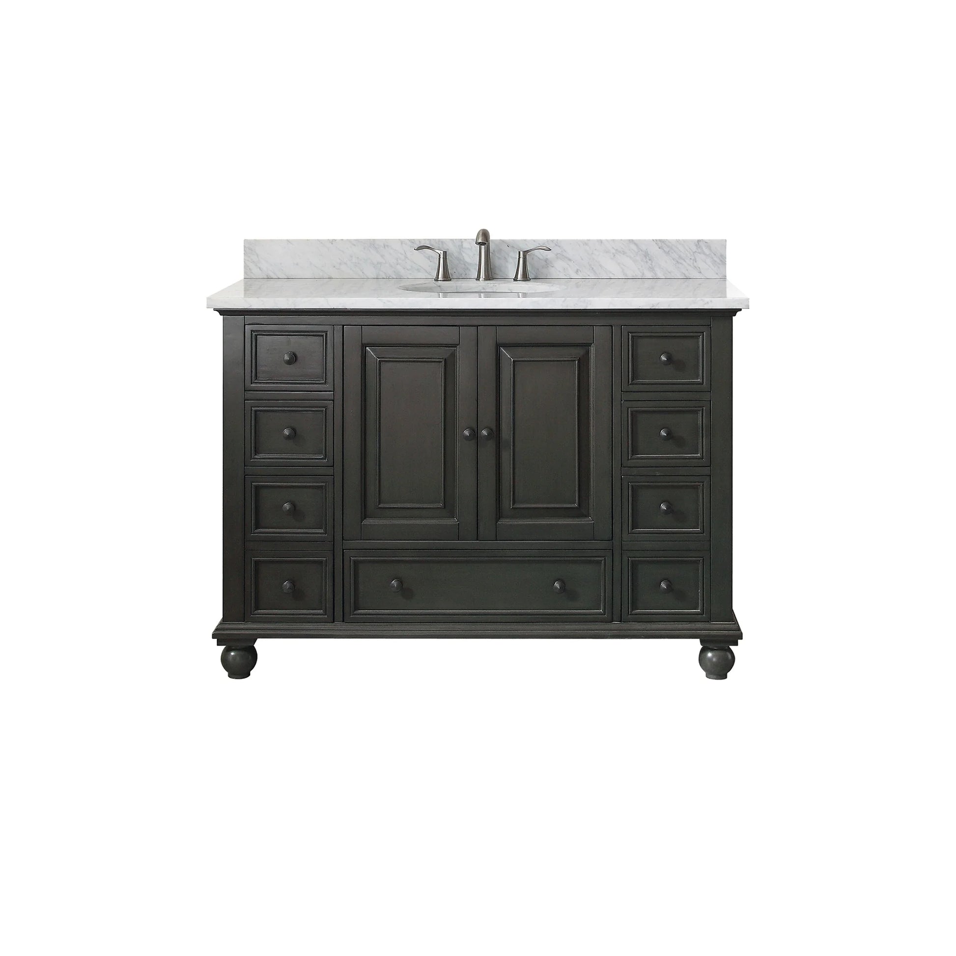 Thompson 48" Modern Bathroom Vanity Carrara marble top & undermount sink Features 9 storage spaces | KBH Home
