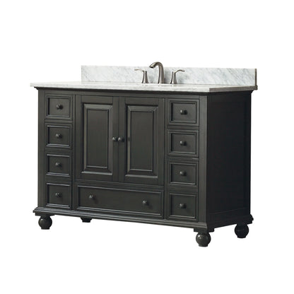 Thompson 48" Modern Bathroom Vanity Carrara marble top & undermount sink Features 9 storage spaces | KBH Home