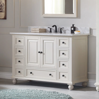 Thompson 48" Modern Bathroom Vanity Carrara marble top & undermount sink Features 9 storage spaces | KBH Home