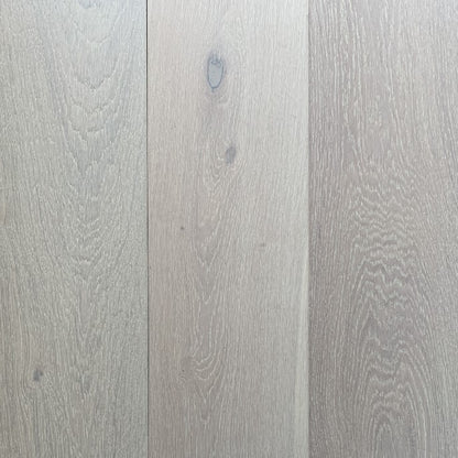 Elegant Frostwood engineered European oak flooring, white washed matte finish, wire brushed, 9 inch wide boards