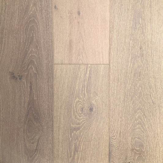 Elegant Glacier Stone engineered European oak flooring, 3 mm wear layer, white washed, wire brushed