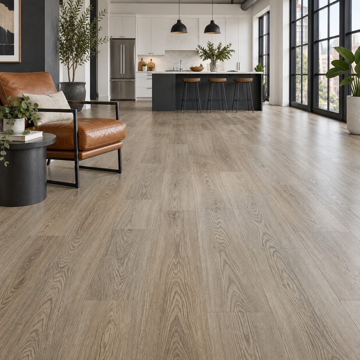 Golden Elegance Ivory Waterproof SPC Flooring installed in a loft