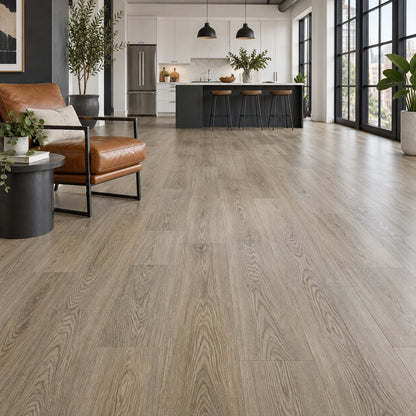 Golden Elegance Ivory Waterproof SPC Flooring installed in a loft