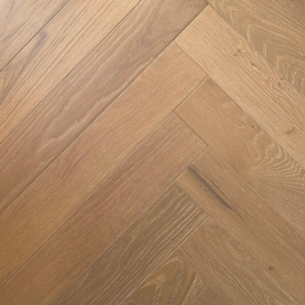 Herringbone Copa Coast engineered European oak flooring, herringbone blocks, wire brushed, 24 by 3 inch blocks