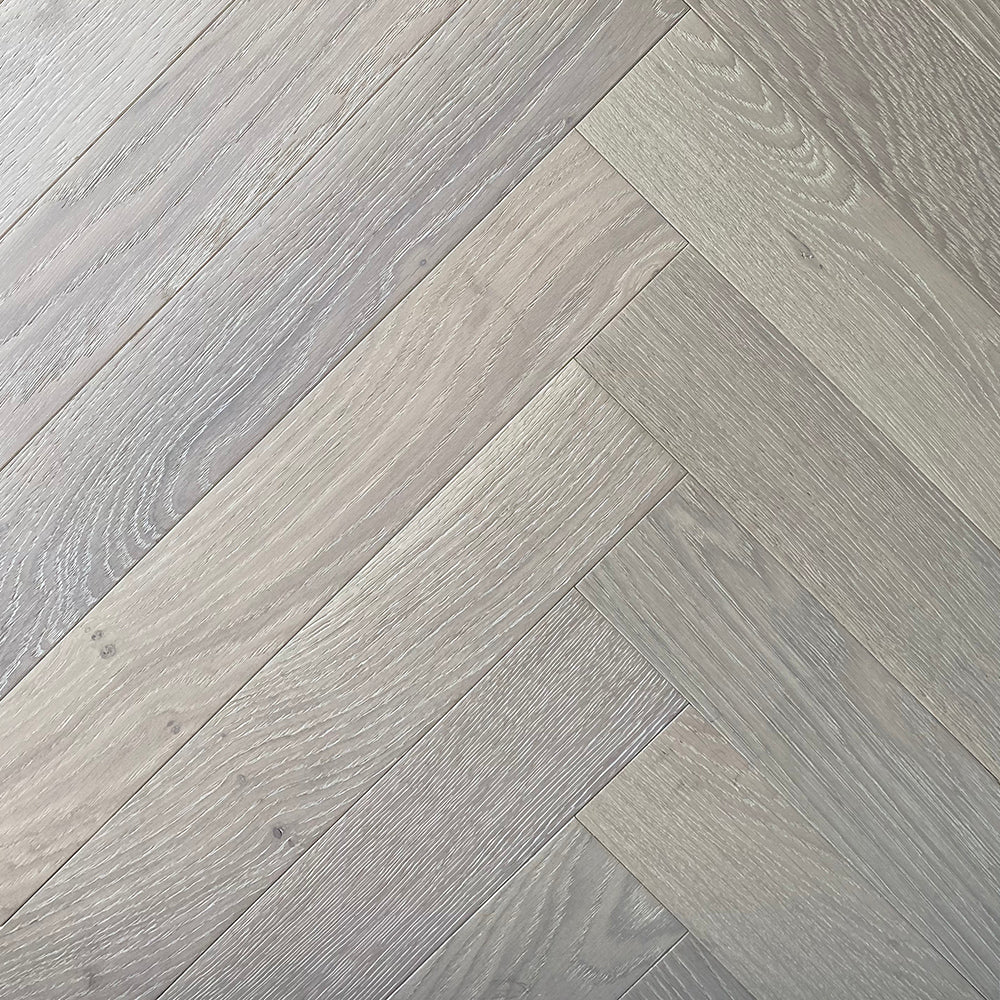 Herringbone Solar Wind engineered European oak flooring, herringbone blocks, wire brushed, 9/16 inch thick
