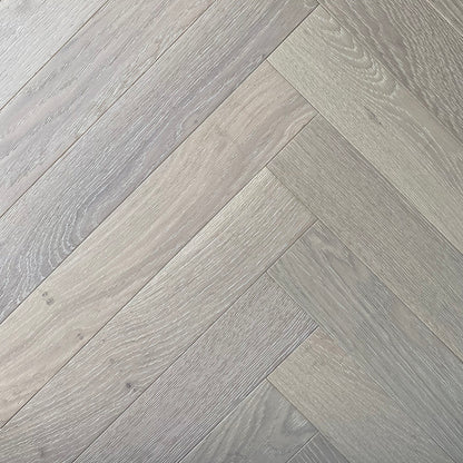 Herringbone Solar Wind engineered European oak flooring, herringbone blocks, wire brushed, 9/16 inch thick
