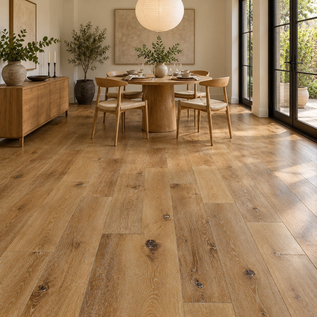 Isla Tahiti Waterproof SPC Flooring installed in a dining room